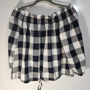 Navy and White Checkered Off-Shoulder Top From TOMMY HILFIGER, NWT, Size Large